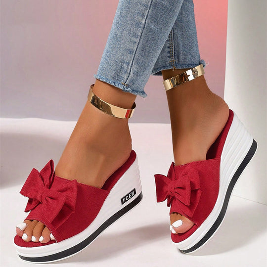 Damen Plateausandalen mit modischer Schleifenapplikation und komfortabler Sohle EB