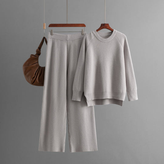 Damen lässiges Strick-Lounge-Set mit weitem Oberteil und bequemen Hosen EB