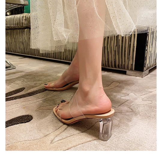Damen elegante transparente Blockabsatz-Sandalen EB