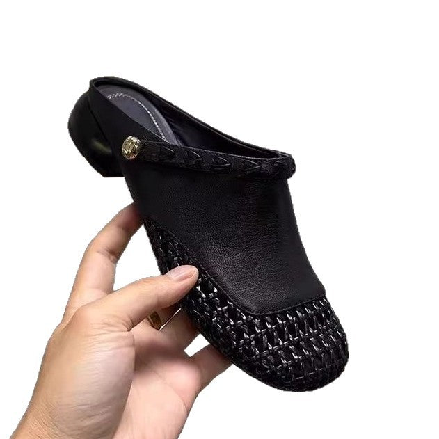 Damen modische Mules mit dekorativer Korb-Optik EB