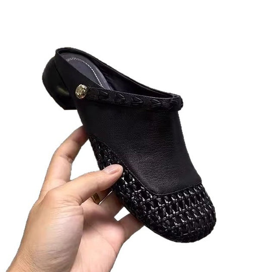 Damen modische Mules mit dekorativer Korb-Optik EB