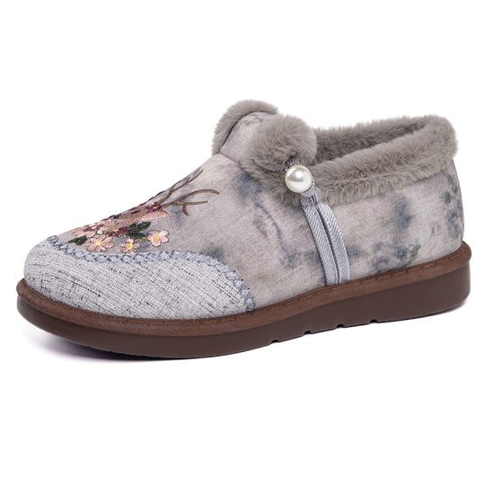 Damen Komfortable Hüttenschuhe mit kuscheligem Innenfutter und dekorativen Stickereien EB