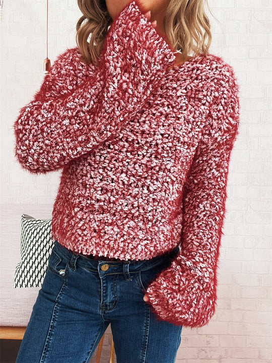 Damen kuscheliger Strickpullover mit auffälligem Flauschdesign und weitem Schnitt EB