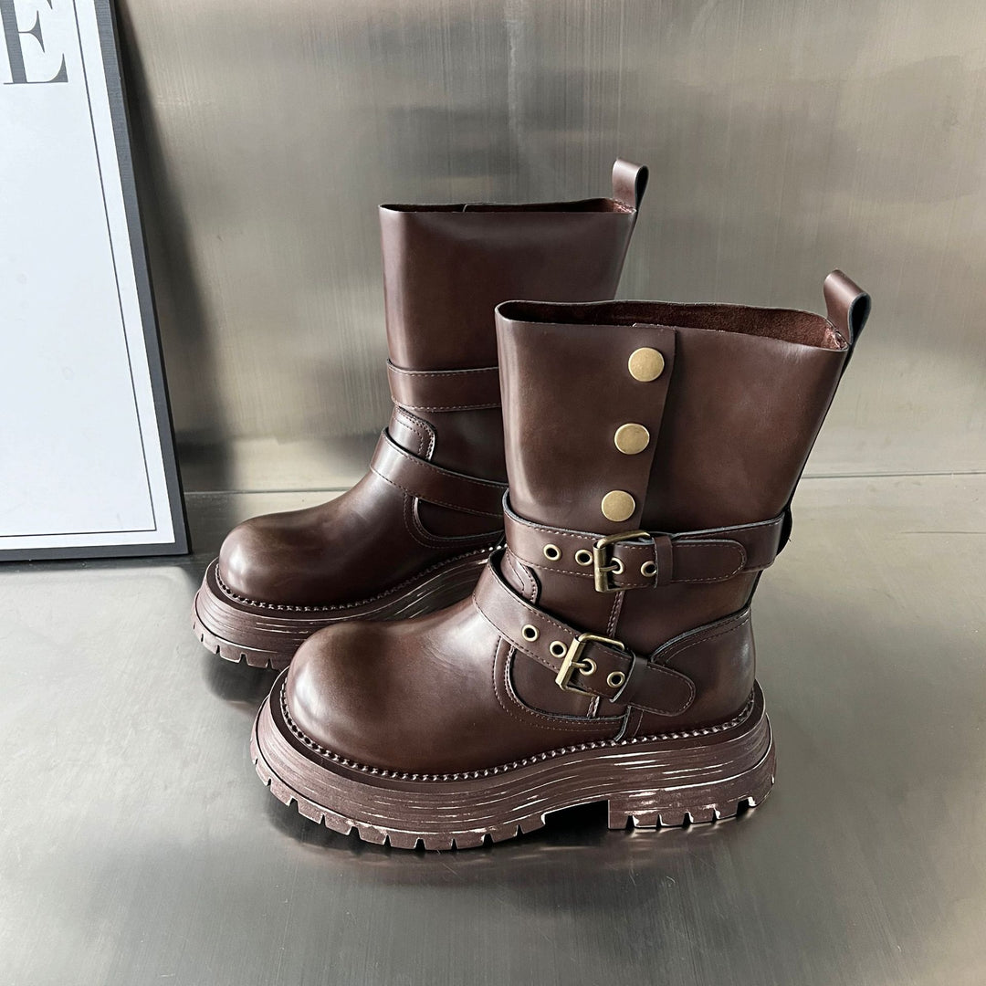 Damen Biker-Stiefel mit modischer Schnallenverarbeitung und robustem Profil EB