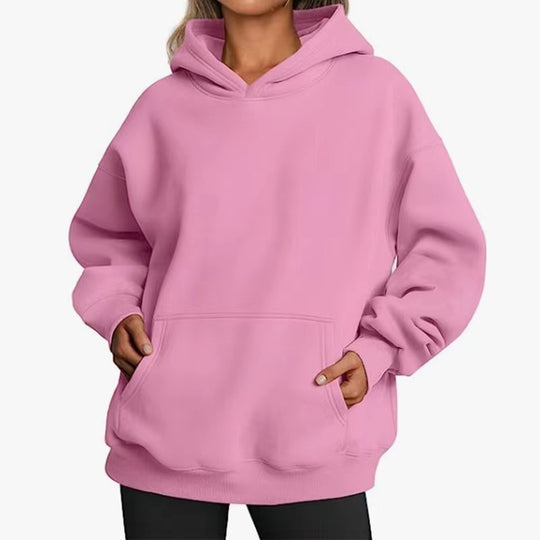 Damen nan Oversize-Kapuzenpullover mit Raglanärmeln, Kängurutasche und weichem Fleece-Innenfutter EB