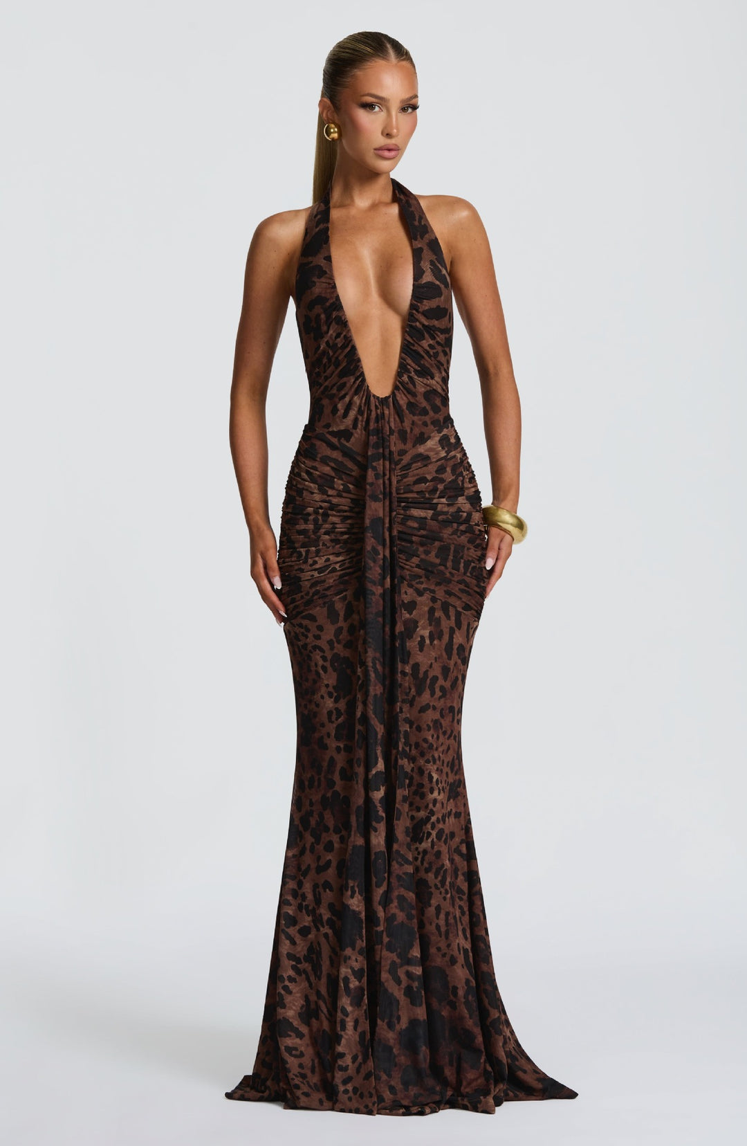 Damen Elegantes Kleid mit tiefem V-Ausschnitt und figurbetontem Schnitt EB