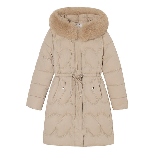 Damen modischer Puffer-Mantel mit abnehmbarem Kunstfellkragen und taillierbarem Gummizug EB
