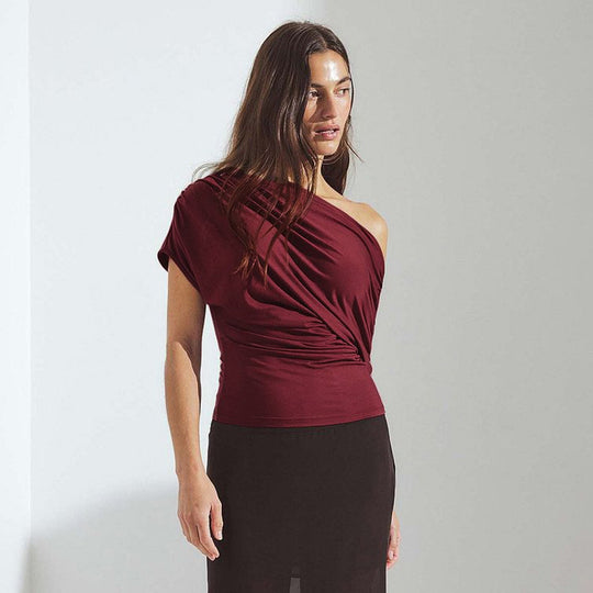 Damen asymmetrisches Wickeloberteil mit raffinierten Drapierungen EB