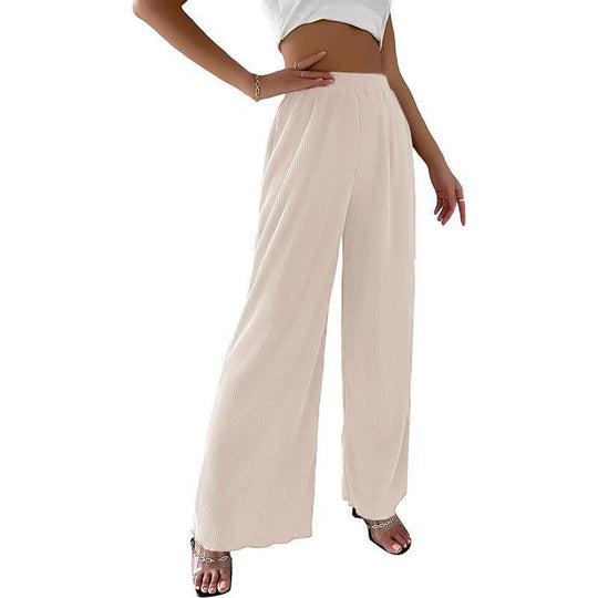 Damen elegante Plissee-Hose mit weitem Bein und elastischem Bund EB