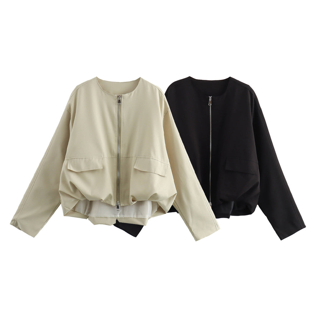 Damen lässige Jacke mit praktischen Taschen und Reißverschluss EB