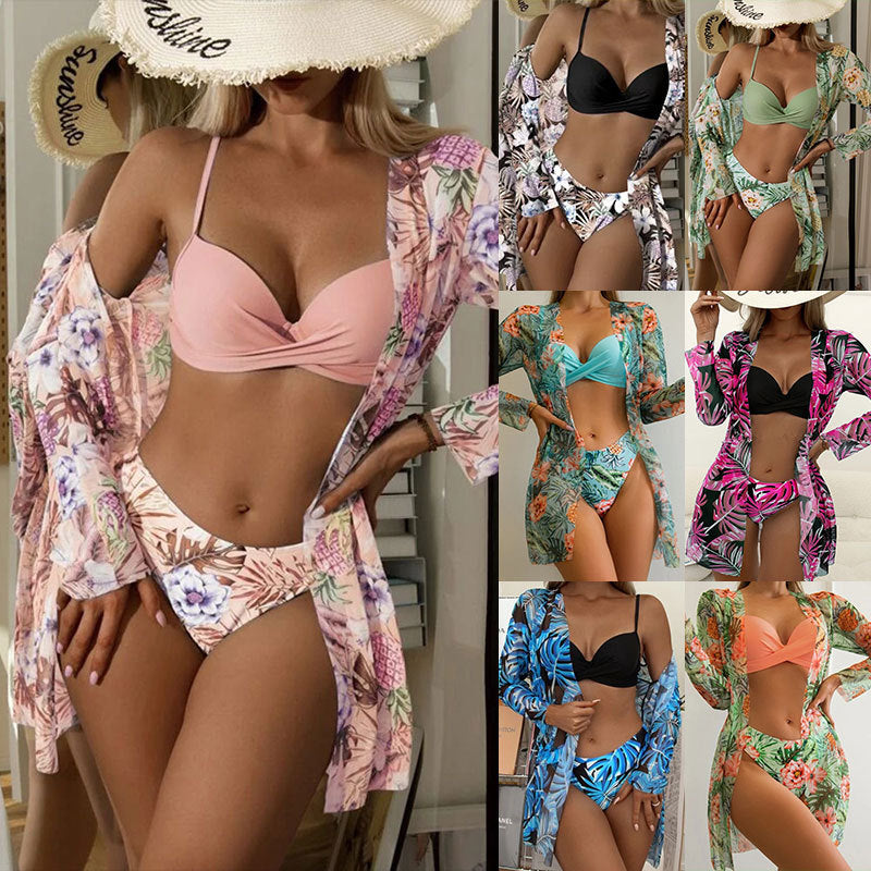 Damen Zweiteiliges Bikini-Set mit floralem Wickelüberwurf EB