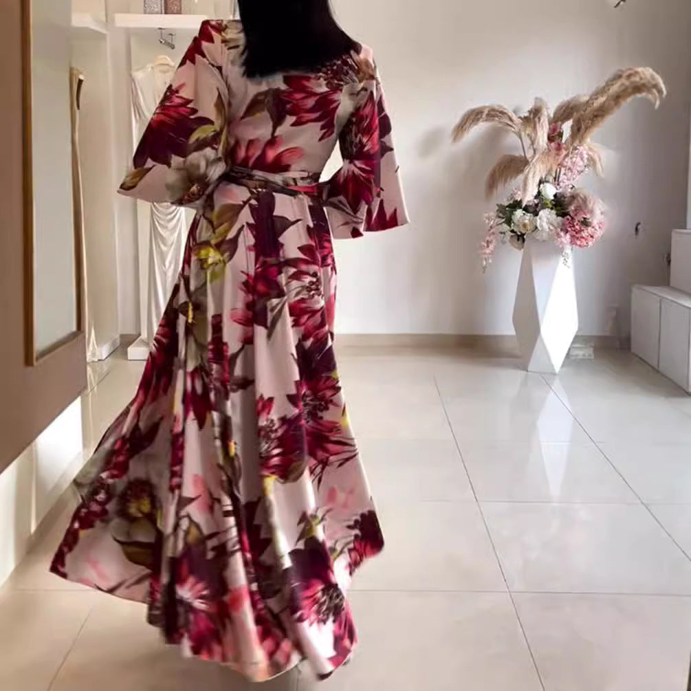 Damen Maxikleid mit eleganter Blütenoptik und großzügigen Ärmeln Heidi-Mode