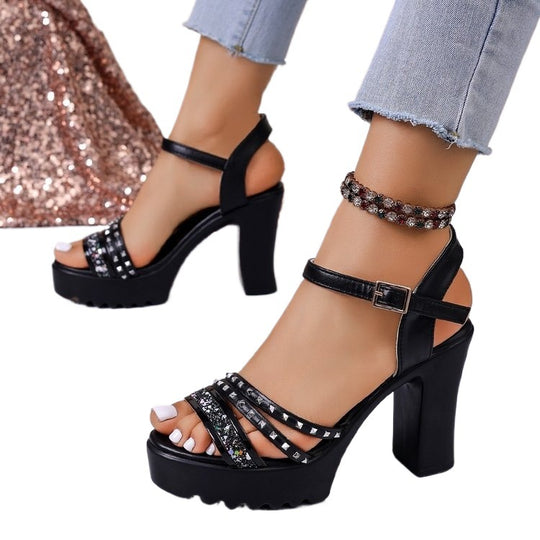 Damen Elegante High-Heels mit funkelndem Riemendesign EB