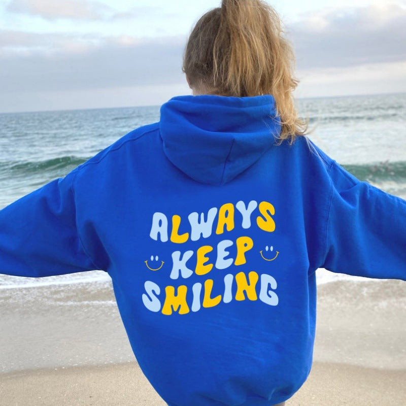 Damen Kapuzenpullover mit fröhlichem Schriftzug und praktischen Kängurutaschen EB