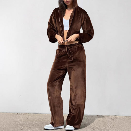Damen bequemer Sportanzug mit lockerer Passform und Kapuzenjacke EB