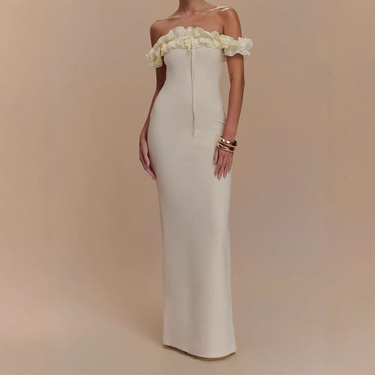 Damen Elegantes, schulterfreies Maxikleid mit Rüschendetails EB