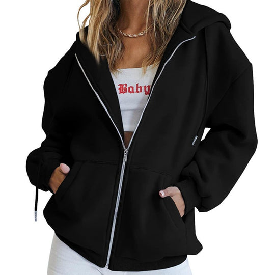 Damen Oversized Kapuzenjacke mit Reißverschluss EB
