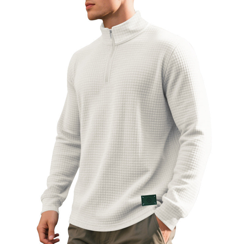 Herren nan strukturierter Waffelstrick-Pullover mit kurzem Reißverschluss und lässigem Schnitt EB