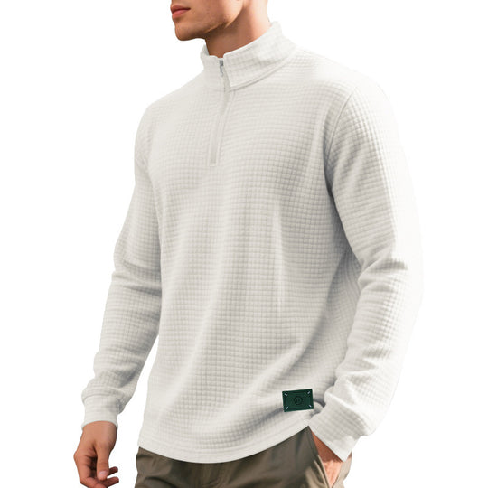 Herren nan strukturierter Waffelstrick-Pullover mit kurzem Reißverschluss und lässigem Schnitt EB