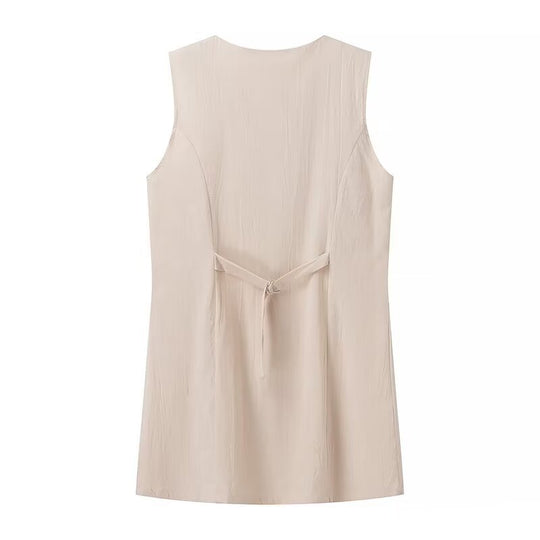 Damen ärmelloses Blusenkleid mit praktischen Taschen und dekorativen Knopfdetails EB