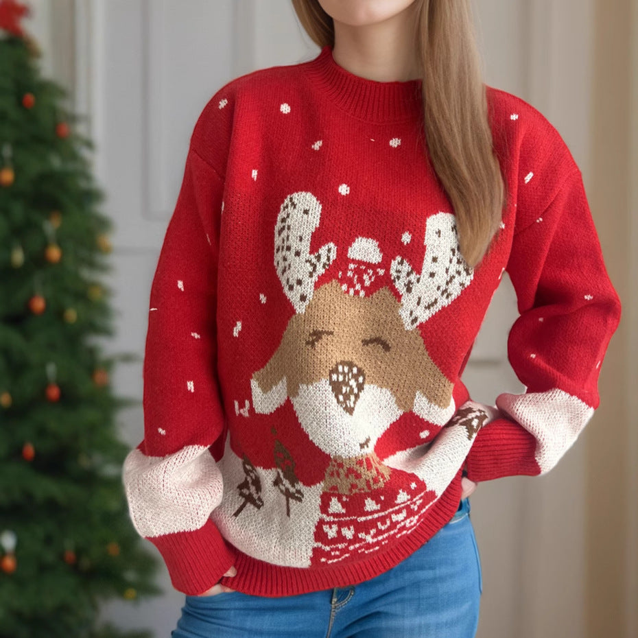 Damen Pullover mit festlichem Rentier-Motiv und himmlischem Design EB