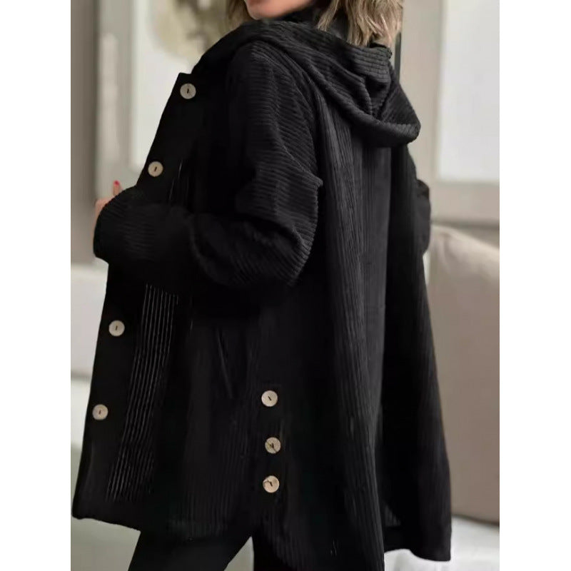 Damen kuschelige Kapuzenjacke aus feinem Cordstoff EB