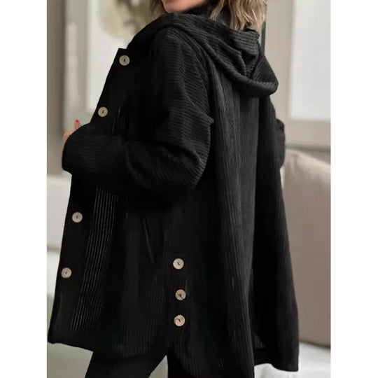 Damen kuschelige Kapuzenjacke aus feinem Cordstoff EB