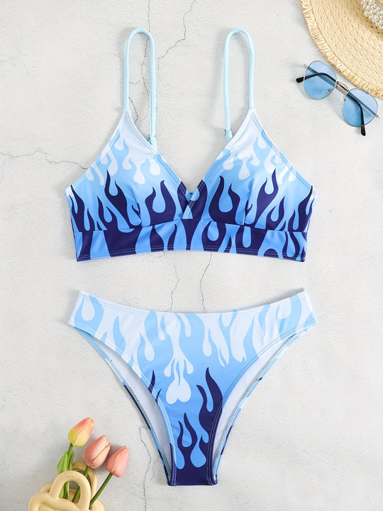 Damen Triangel-Bikini mit aufregendem Flammenmuster EB