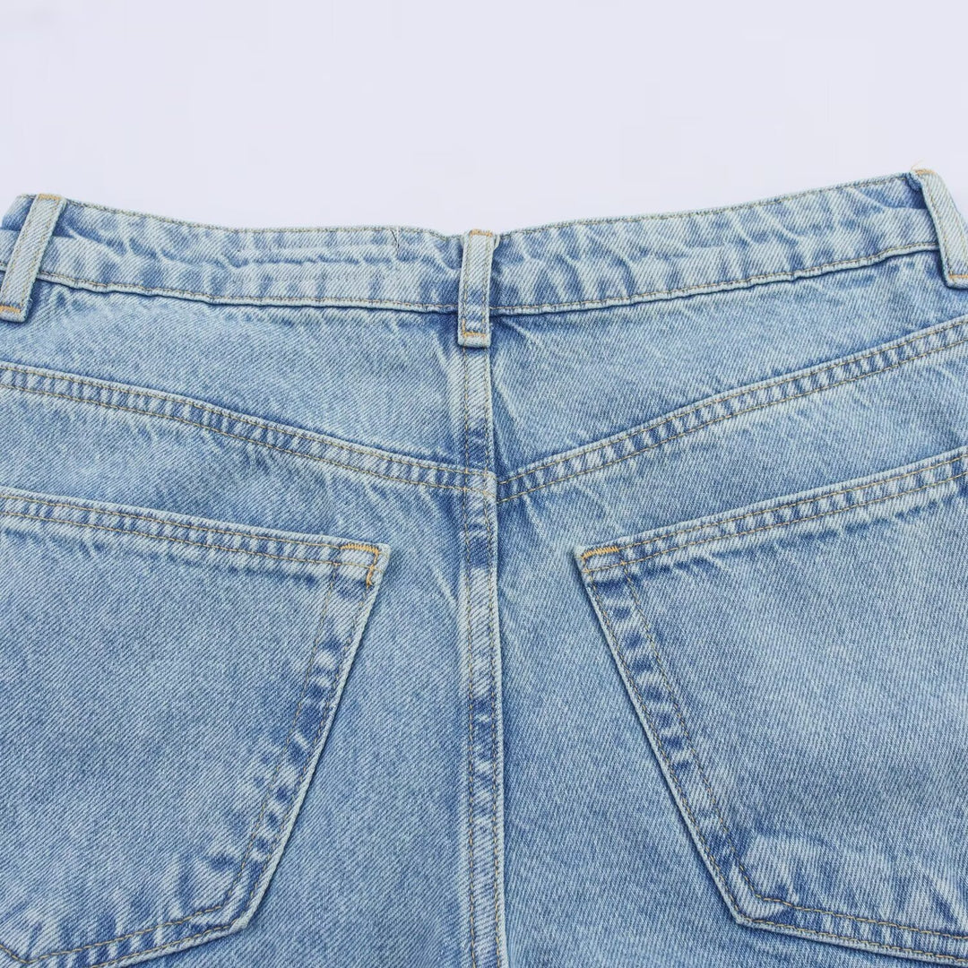 Damen weite Jeans mit floralen Spitzenapplikationen EB
