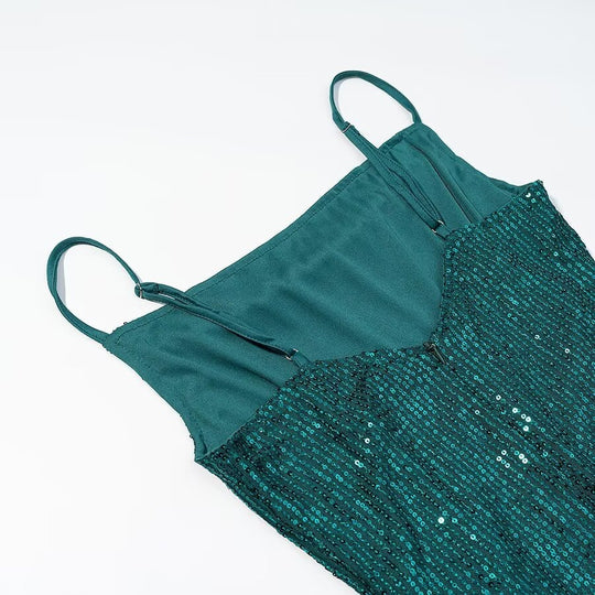 Damen Glamouröses Midikleid mit schimmerndem Stoff und bequemen Spaghettiträgern EB