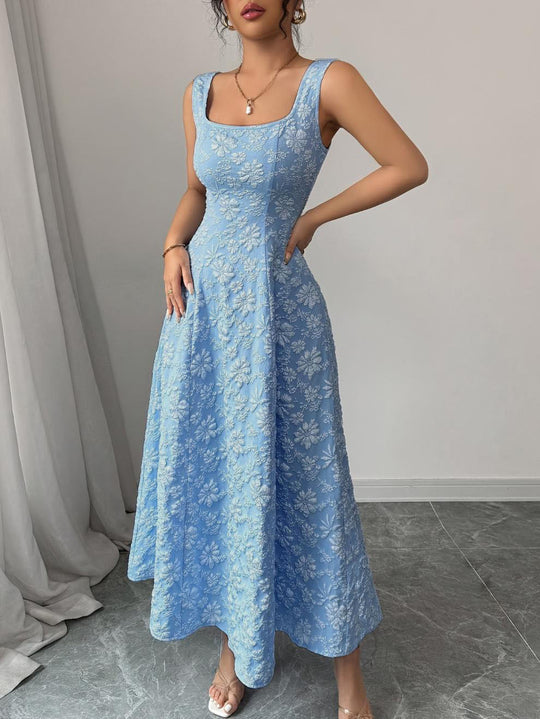 Damen Elegantes Maxikleid mit floralem Design und Quadrat-Ausschnitt EB
