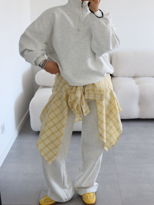 Damen nan Oversize Halbzip-Pullover mit Stehkragen und weitem Lounge-Hose-Set EB