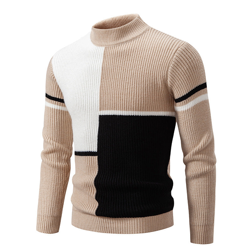 Herren Strickpullover mit modernem Farbblockdesign und hohem Kragen EB