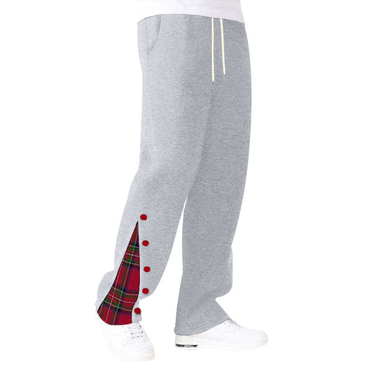 Damen nan weite Sweat-Jogginghose mit dekorativem Karo-Einsatz und seitlicher Knopfleiste EB