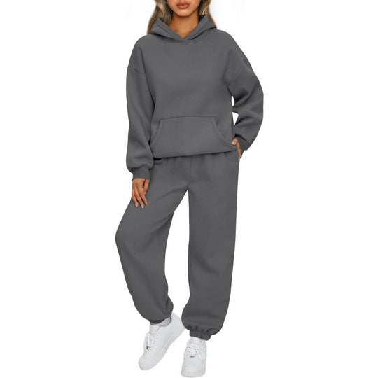 Damen nan Oversize Kapuzenpullover und Fleece Jogginghose Set mit Kängurutasche EB