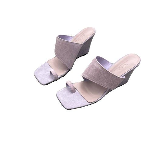 Damen modische Mules mit verstellbaren Riemen und weichem Veloursleder EB