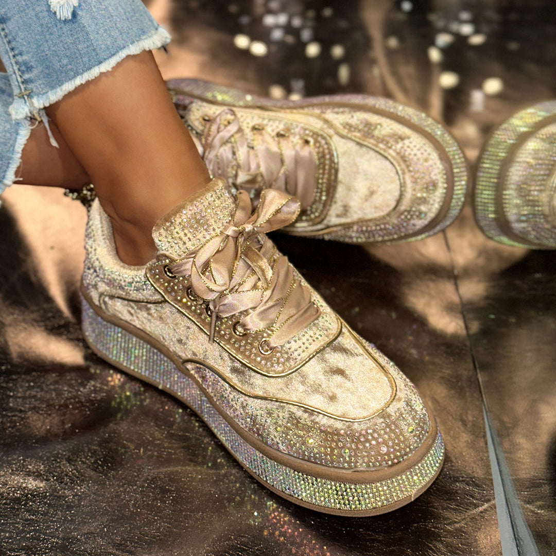 Damen Glamouröse Sneaker mit funkelnden Strass-Applikationen und bequemer Sohle EB