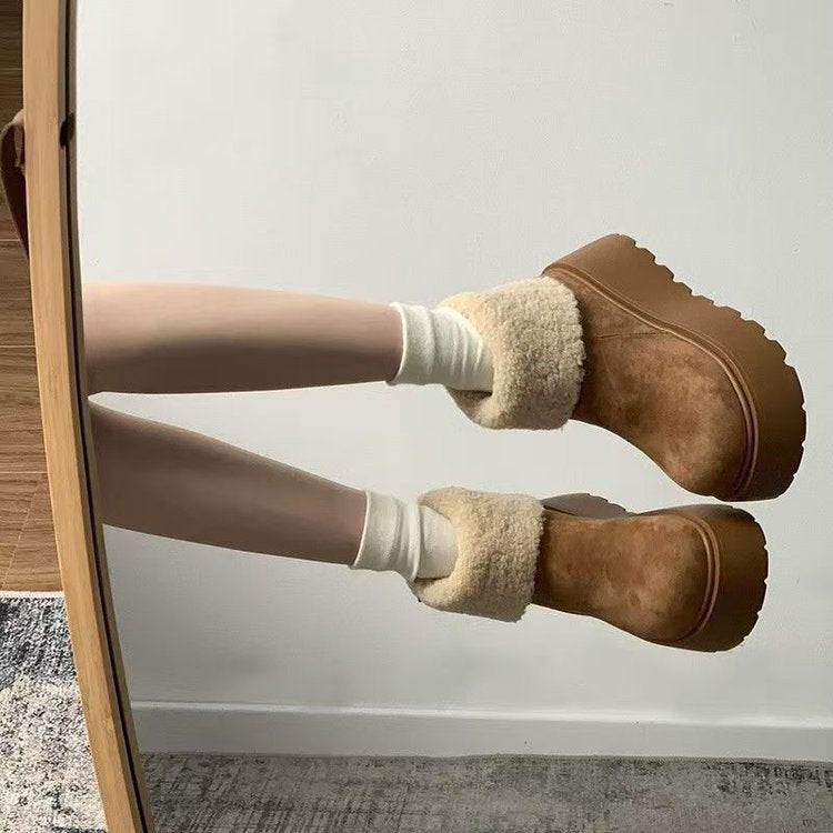 Damen Flauschige Plateau-Stiefel mit weichem Kunstfellkragen EB