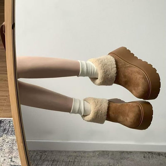 Damen Flauschige Plateau-Stiefel mit weichem Kunstfellkragen EB