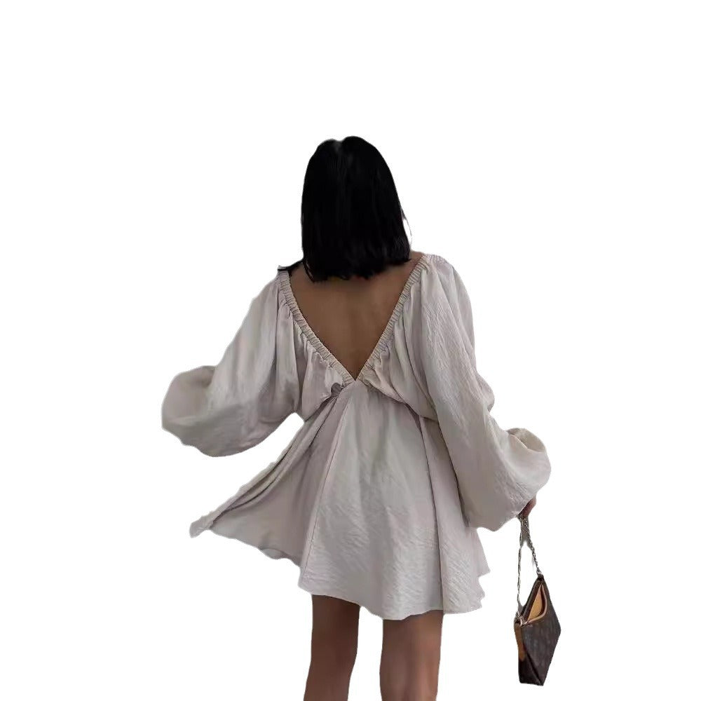 Damen lässiges Sommerkleid mit tiefem V-Ausschnitt und Rüschendetails EB