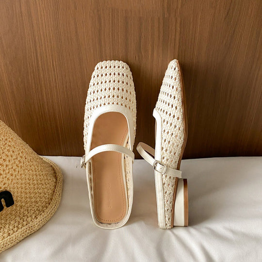Damen elegante Ballerinas mit modischem Riemchen und atmungsaktiver Perforation EB