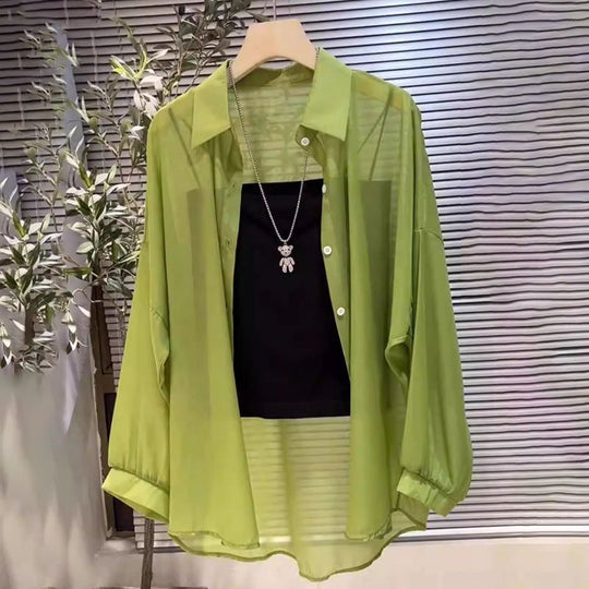 Femme Transparente Knopf-down Geschichtete Tunika EB