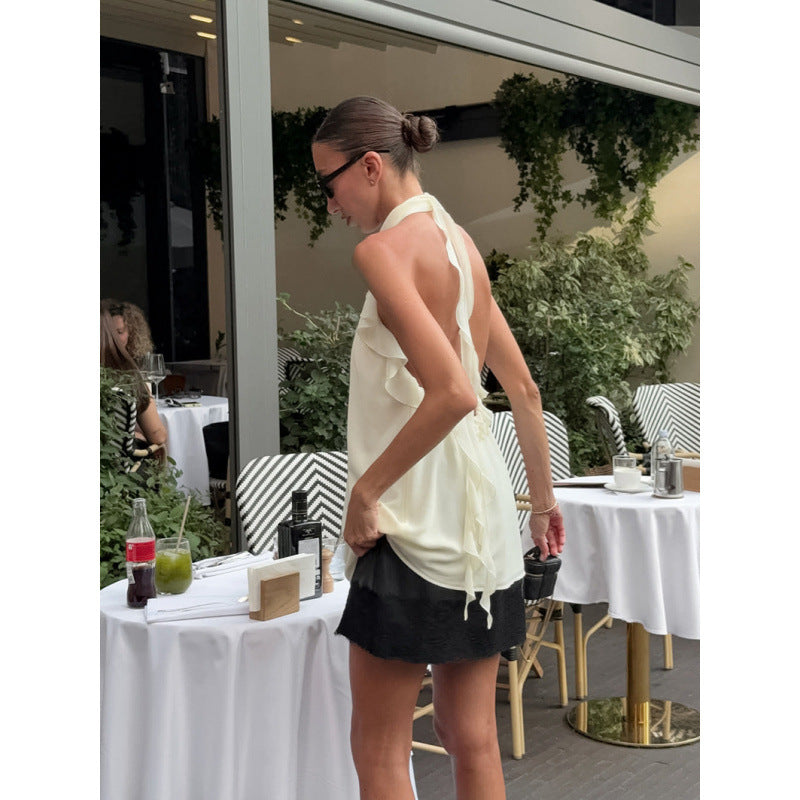 Damen Elegantes Spitzen-Haltertop mit Rüschendetails EB