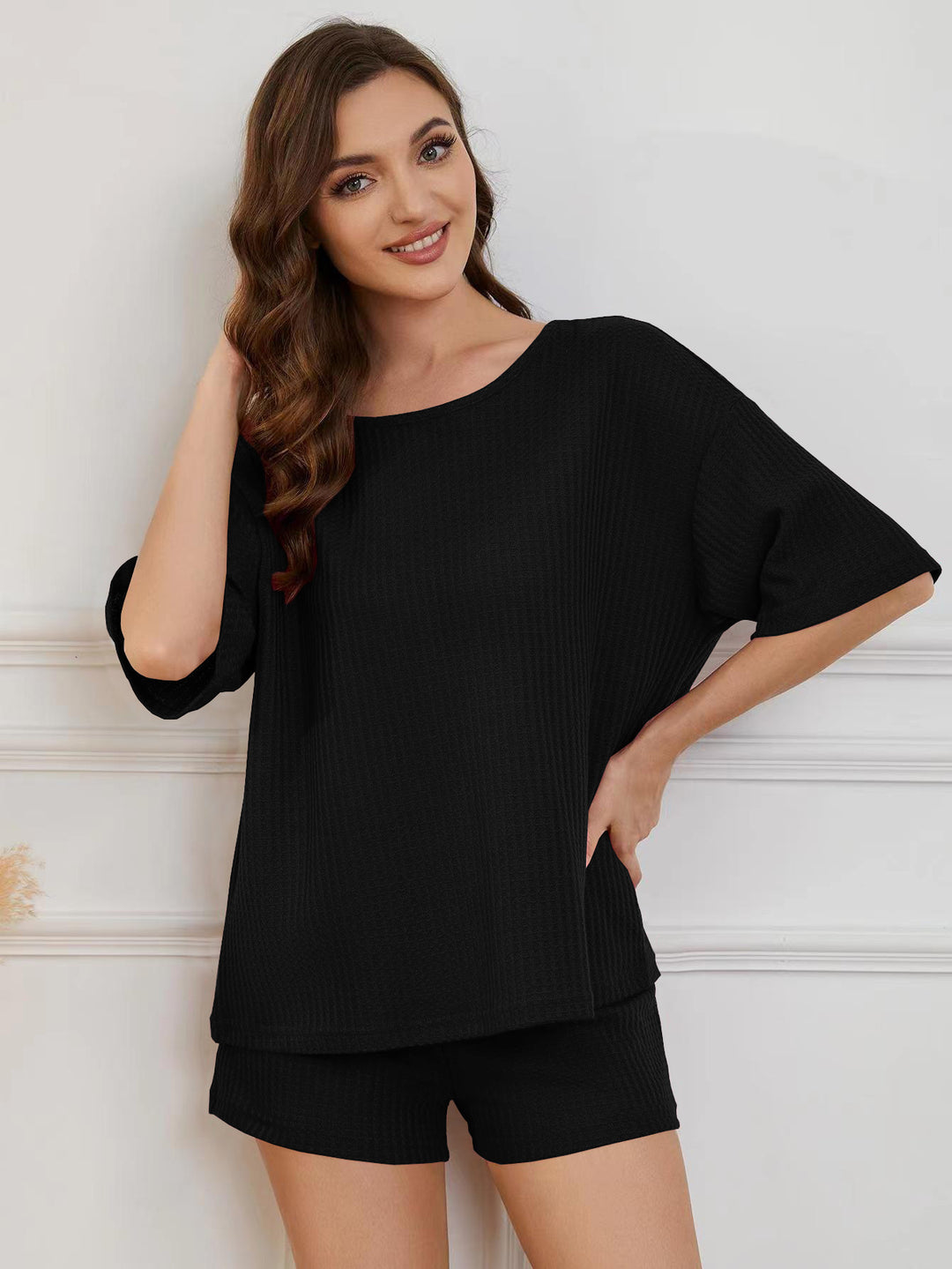 Damen Bequemes Set aus oversize Oberteil und Shorts EB