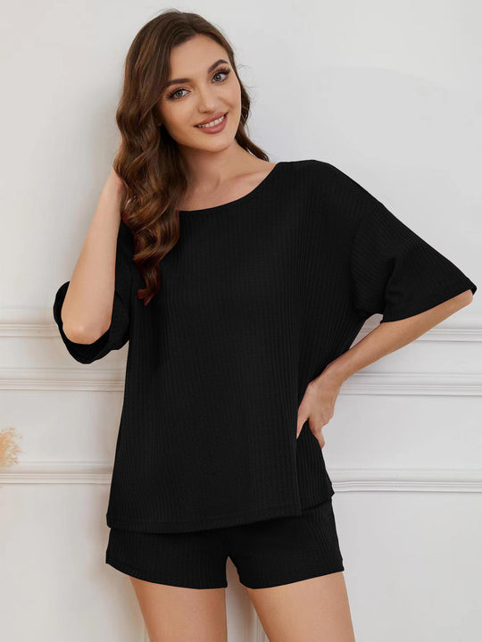 Damen Bequemes Set aus oversize Oberteil und Shorts EB