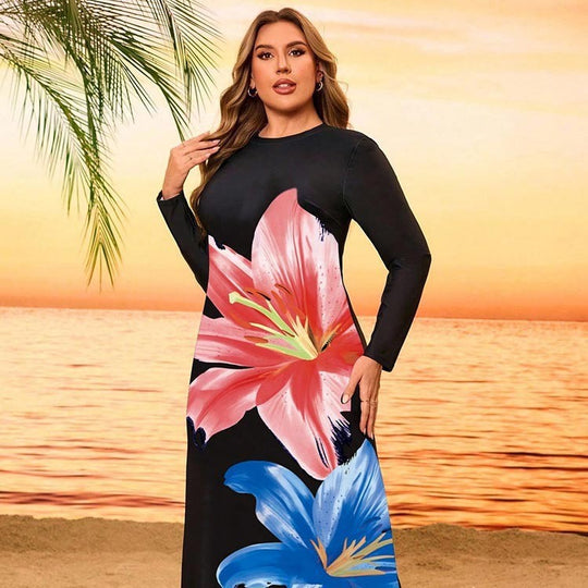 Damen Langärmliges Strandkleid mit floralem Druck EB