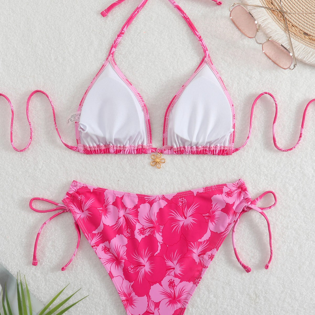 Damen Bikini-Set mit floralem Design und verstellbaren Bindebändern EB