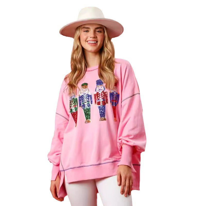 Damen Oversized Sweatshirt mit festlichem Motiv EB