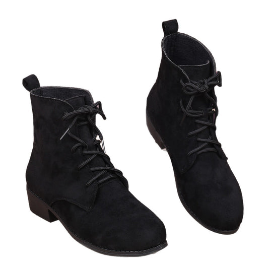 Damen nan knöchelhohe Schnürstiefelette mit soften Veloursoptik, praktischer Zugschlaufe und niedrigem Blockabsatz EB