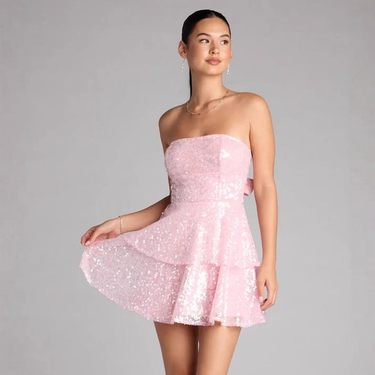 Damen Glamouröses Strass Minikleid EB
